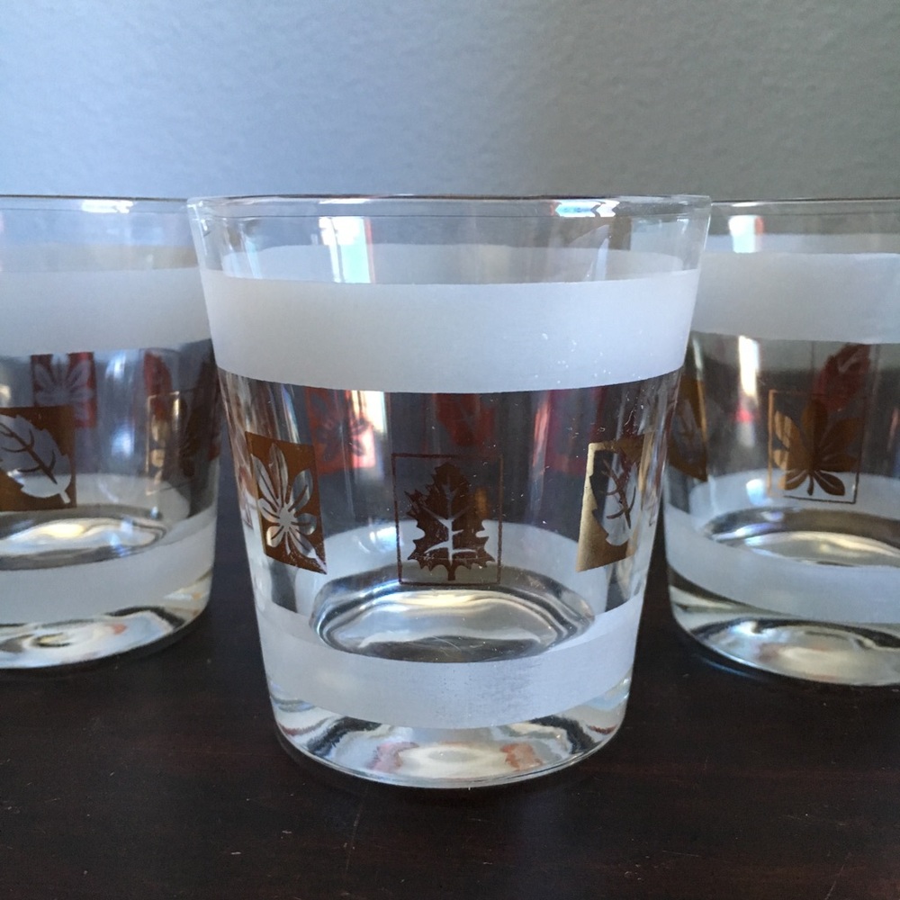 1950s Frosted Gold Leaf Glassware